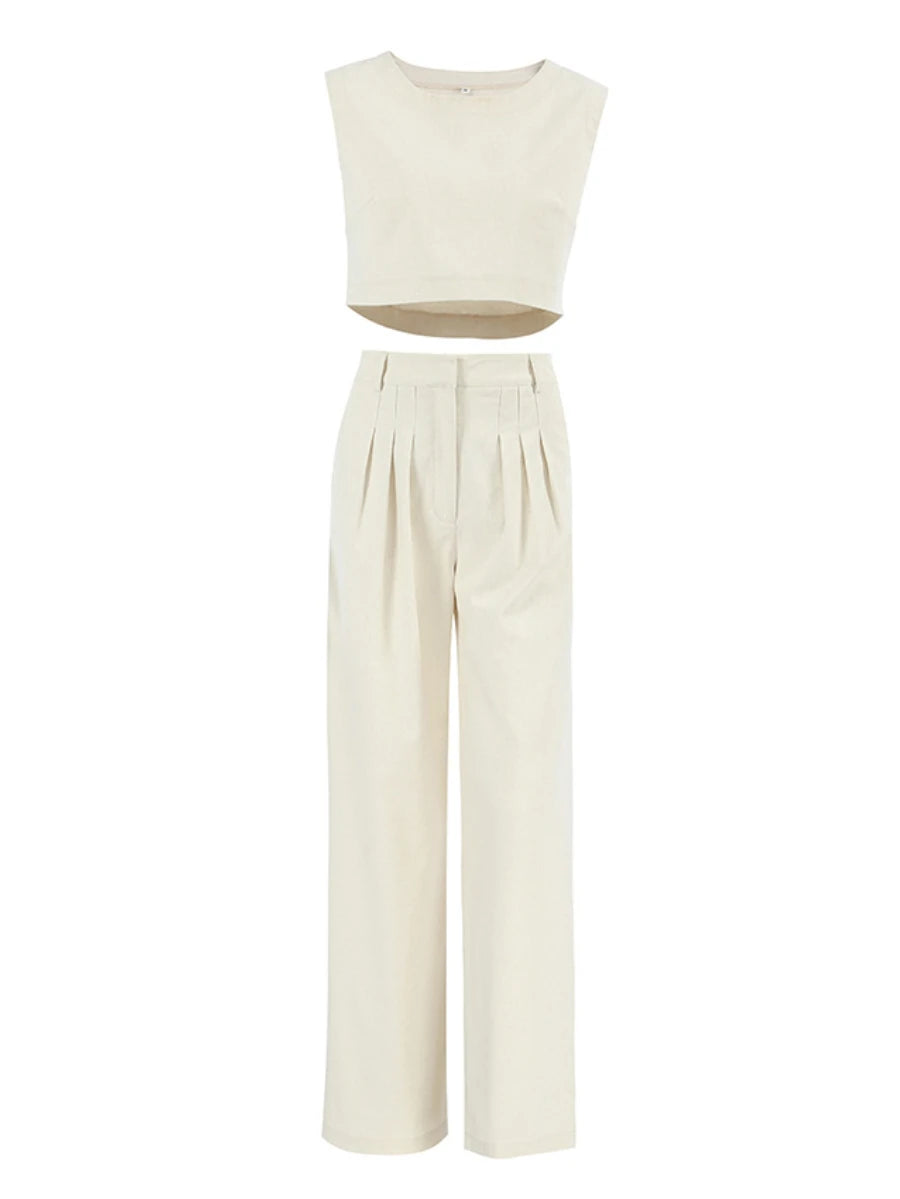 Ingvn  Summer Womem Fashion Round Neck Sleeveless Top Pants Suit Two-Piece Set Office Ladies Chic Pants Suits Womens Outfits