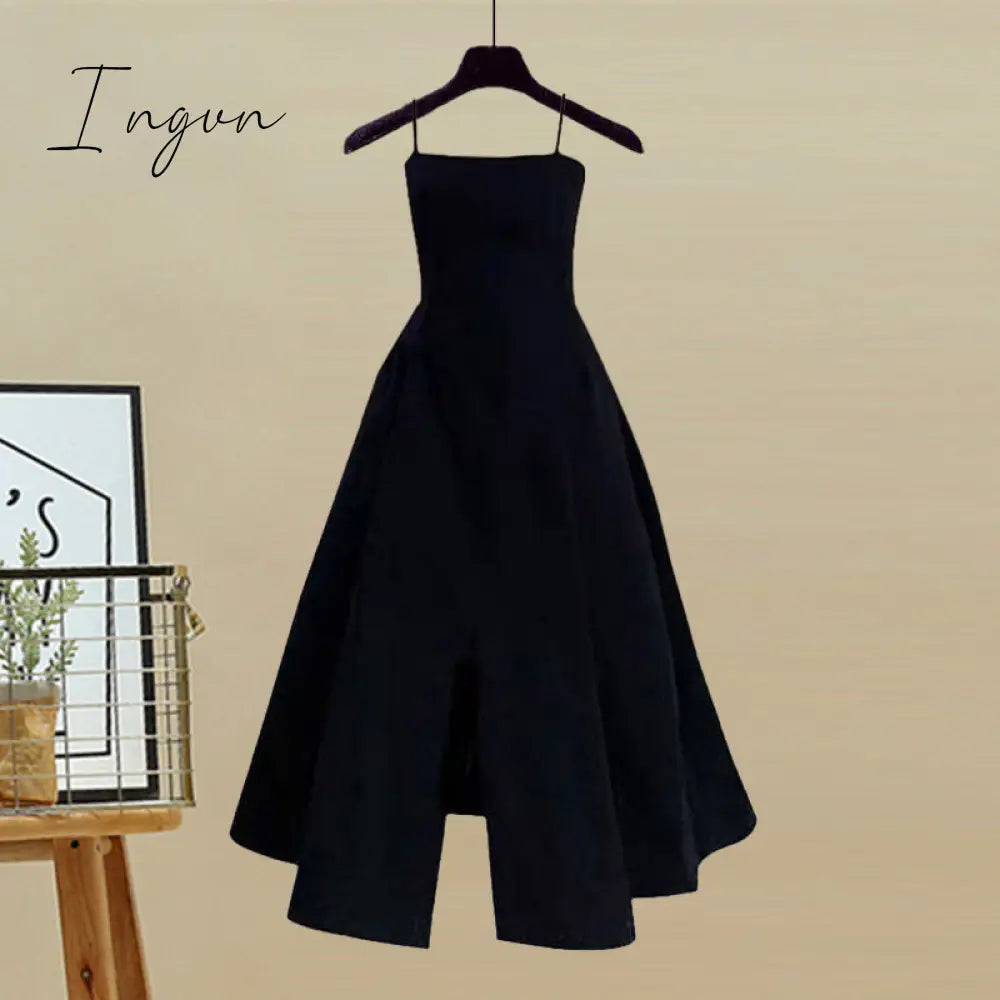 Ingvn - Spring and Autumn Set Women's 2023 New Korean Fashion Cross Knitted Sweater Age Reducing Sling Dress Two Piece Set