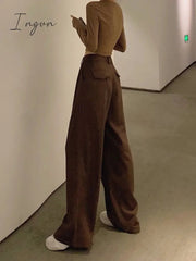 Ingvn - women Retro Solid Color Wild Straight Wide Leg Pants Female Spring New Korean Fashion High Waist Casual Long Pants