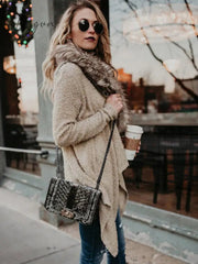 Ingvn -  Fur Collar Cardigan Plush Trench Coat