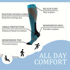 5 Pair Women's Nylon Compression Socks - All Day Comfort, Moisture-Wicking Fabric, Ankle Protection, Reinforced Heel, and No Slip Cuff