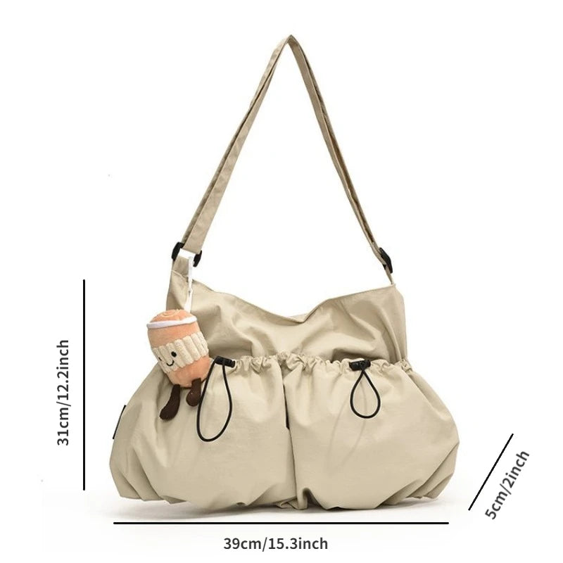 Ingvn  New Pleated Casual Crossbody Bag Student Nylon Shoulder Bag Fashionable Commute Car Stitching Hobo Bag