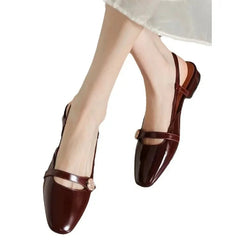 Women's Retro Soft Leather Chunky Heel Design Mary Jane Sandals Spring New Pointed Toe Women PU Leather Comfort Single Shoe