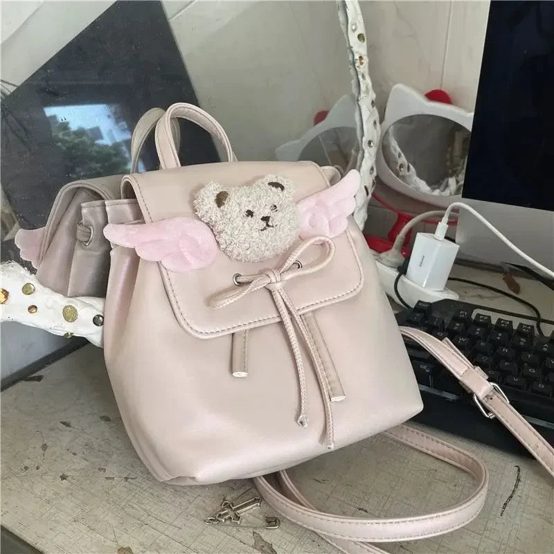 Ingvn  Y2k Backpack Women Fashion Cartoon Bear Spice Girls Backpacks for Ladies Pink Casual Versatile Design Drawstring Bag