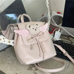 Ingvn  Y2k Backpack Women Fashion Cartoon Bear Spice Girls Backpacks for Ladies Pink Casual Versatile Design Drawstring Bag