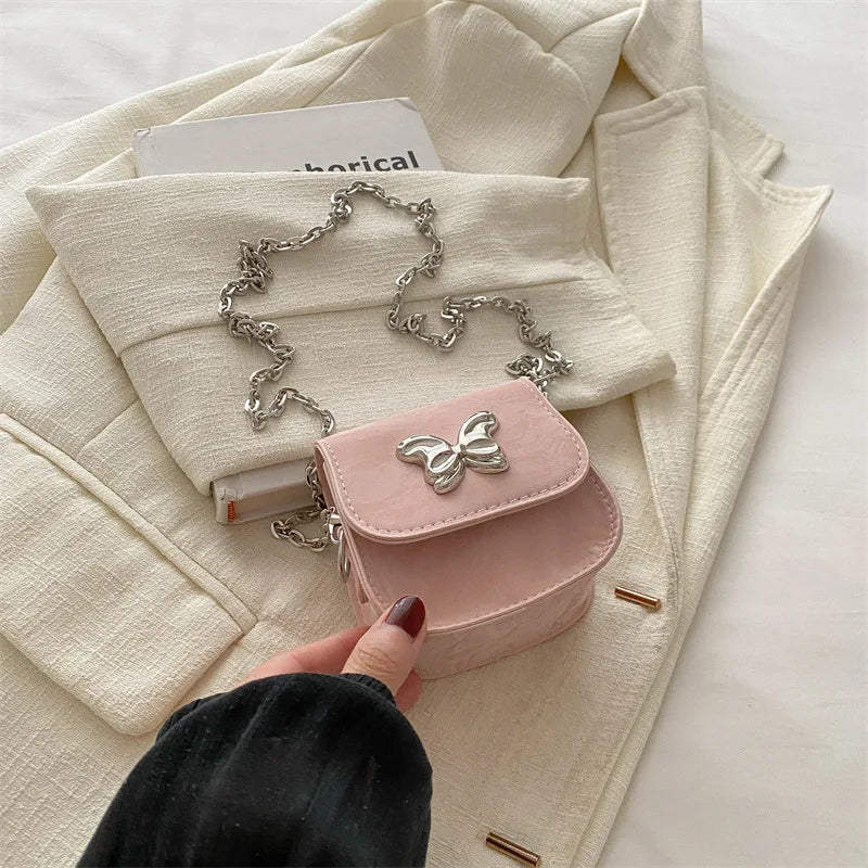 Ingvn  Metal Butterfly Women's Mini Shoulder Bag Fashion Chain Ladies Small Crossbody Bags PU Leather Female Dinner Party Clutch Purse