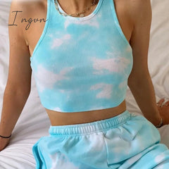 Ingvn - Women Sport Crop Tops Sexy Summer Halter Fashion Corset Top Tie Dye Tank Tops