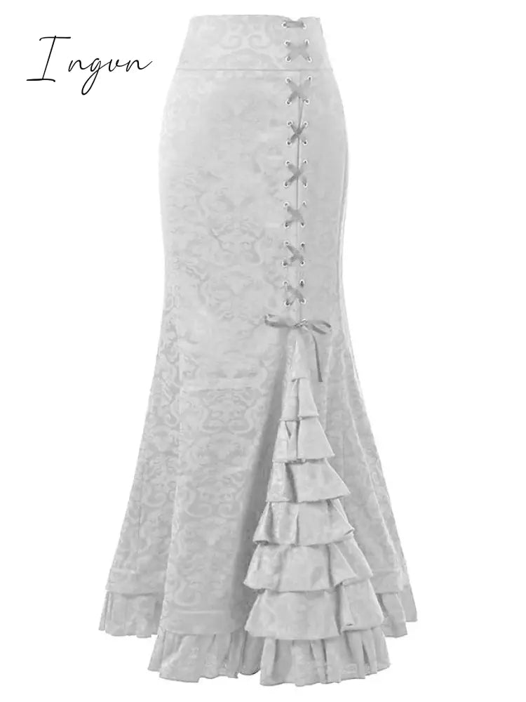 Ingvn - Women's Trumpet / Mermaid Long Skirt Maxi Polyester Black White Pink Red Skirts Summer Ruffle Layered Jacquard Without Lining Vintage Streetwear Movie / TV Theme Costumes Court Gown Halloween Carnival
