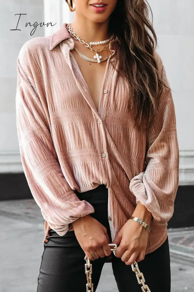 Ingvn - Elegant Solid Fold Turndown Collar Tops