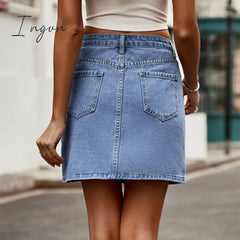 Ingvn - Asymmetrical Denim Mini Skirt