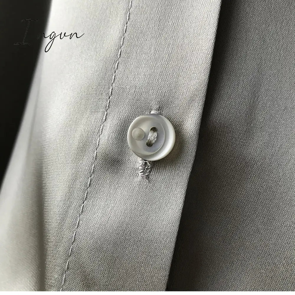 Ingvn - Silk Korean Office Ladies Elegant Shirt Blouse Women Fashion Button Up Satin Shirt Vintage White Long Sleeve Shirts Tops 11355