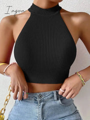 Ingvn - Summer Dopamine Women Basics Casual Knit Sleeveless Corset Halter Crossfit Crop Top Y2k Clothes Femme Stretch Sweater Tank