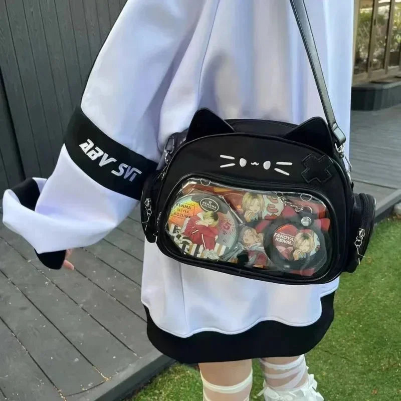Ingvn  Y2K Korean Harajuku Japan Kawaii Cat Ita White Crossbody Bag Vintage Mini Backpacks Aesthetic Cute Shoulder Crossbody Bags Women