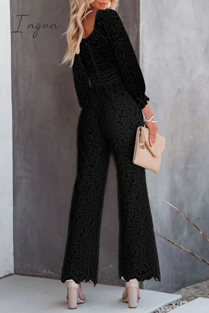 Ingvn - Embroidery Lace V Neck Regular Jumpsuits