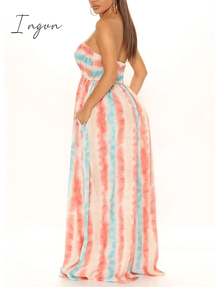 Ingvn - Women's Jumpsuit Pocket High Waist Tie Dye Leopard Strapless Holiday Street Daily Regular Fit Sleeveless Yellow Pink Purple S M L Summer Fall