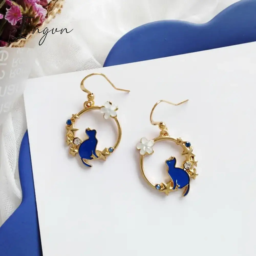 Korean Style Flower Cute Animal Dangle Earrings For Women Moon Stars Kitten Rabbit Balloon Asymmetric Earring Party Jewelry Gift
