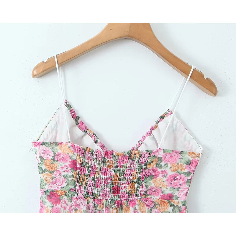 New Women Lace Spliced Floral Print Spaghetti Strap Sexy Dress Sleeveless V Neck Female Holiday Summer Dress Short