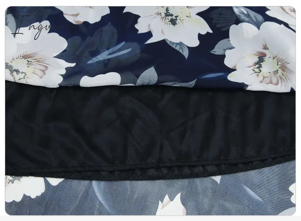 Ingvn - New Plus Size Women Chiffon Skirt Europe Fashion Bow Saia Midi Lining Jupe Femme Lace Up Falda Mujer Summer Print Floral Skirts
