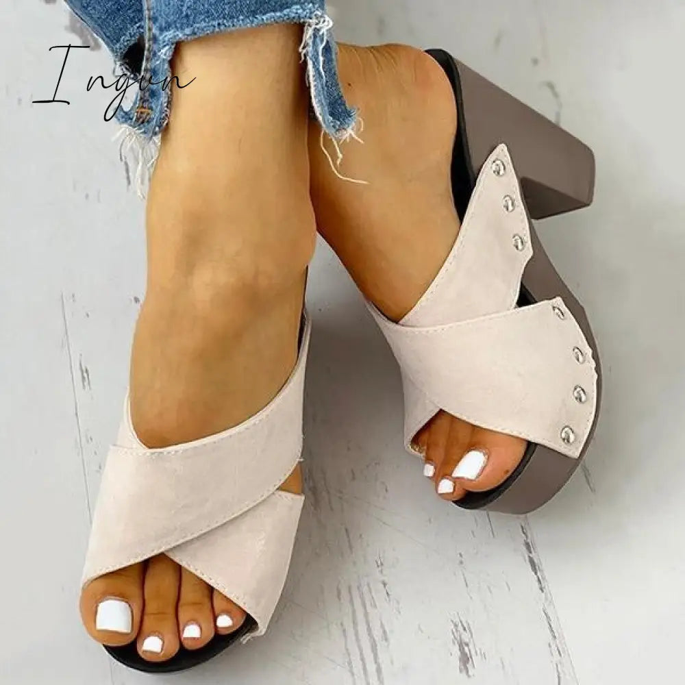 Ingvn - Crisscross Design Chunky Heeled Slippers