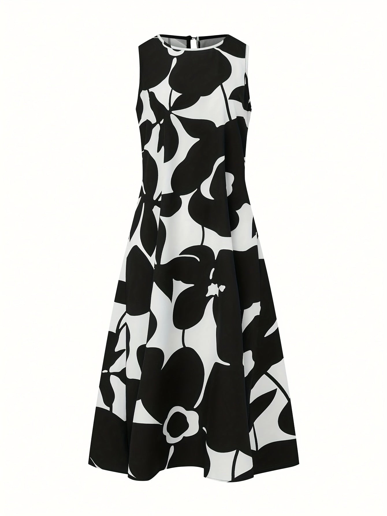 Stylish Floral Print Crew Neck A-line Tank Dress - Women's Casual Sleeveless Dresses for Spring & Summer - Comfortable, Relaxed Fit, Easy Care