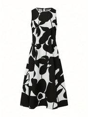 Stylish Floral Print Crew Neck A-line Tank Dress - Women's Casual Sleeveless Dresses for Spring & Summer - Comfortable, Relaxed Fit, Easy Care