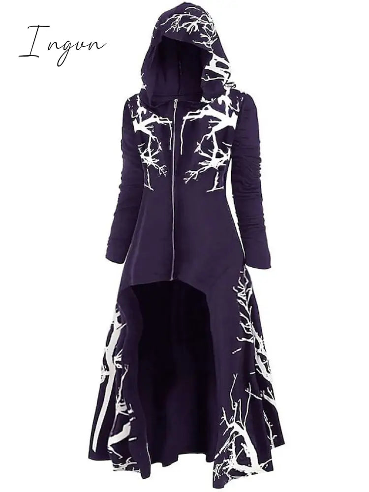 Ingvn - Women's Plus Size Winter Coat Coat Print Abstract Outdoor Halloween Long Sleeve Hoodie Long Winter Fall Black Blue Purple L XL XXL 3XL 4XL