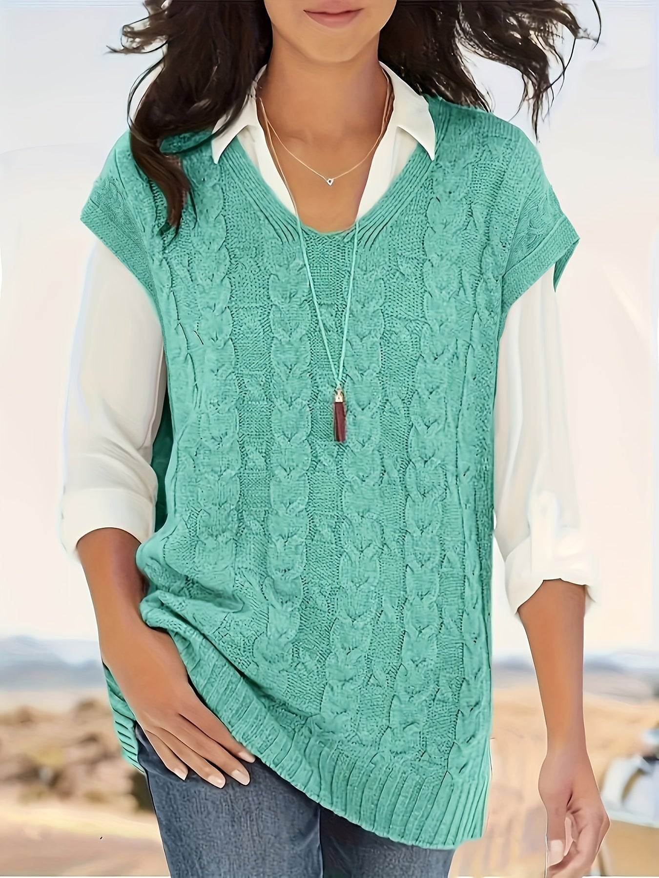 Women's All-Season Rib-Knit V-Neck Vest - Durable, Micro-Elastic & Versatile Casual Sweater