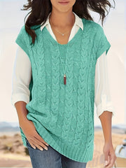 Women's All-Season Rib-Knit V-Neck Vest - Durable, Micro-Elastic & Versatile Casual Sweater