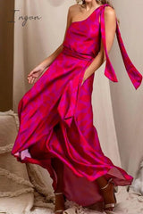 Ingvn - Sexy Print Bandage Asymmetrical Oblique Collar Irregular Dress Dresses