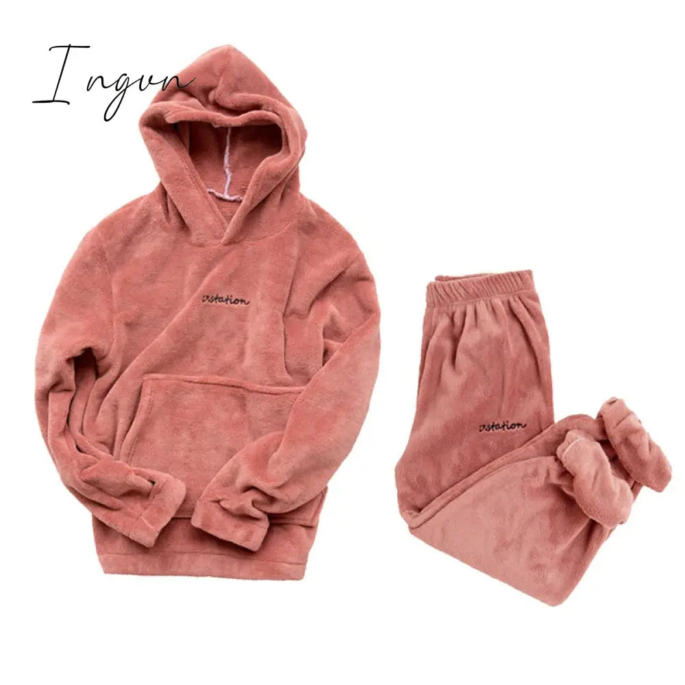 Ingvn - Women Winter Pajamas Set Dropshipping Warm Homewear Winter Sleepwear Female Flannel Pajamas Home Pants Warm Home Clothes Suit