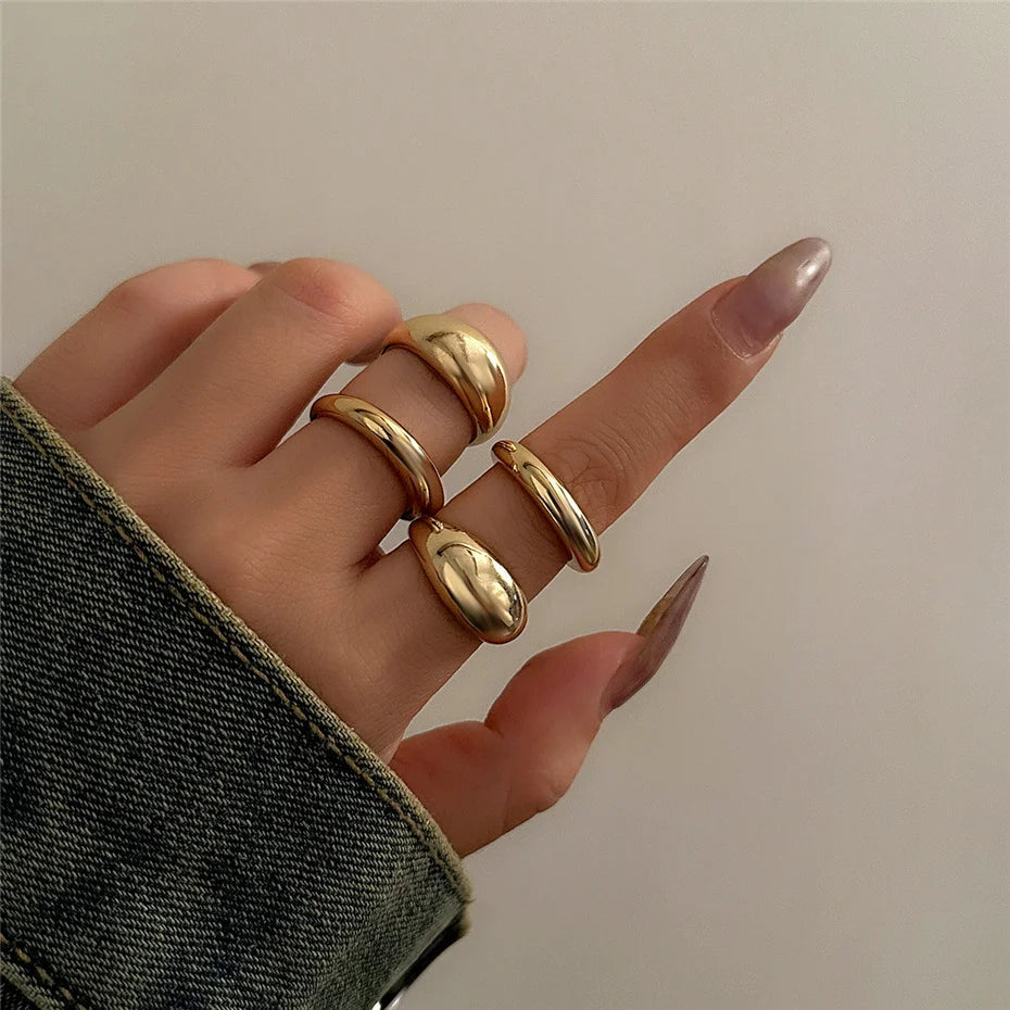 INGVN  8Pcs/Set Creative Smooth Water Drop Rings for Women Vintage Geometric Adjustable Open Finger Nail Ring Couple Wed Accessories