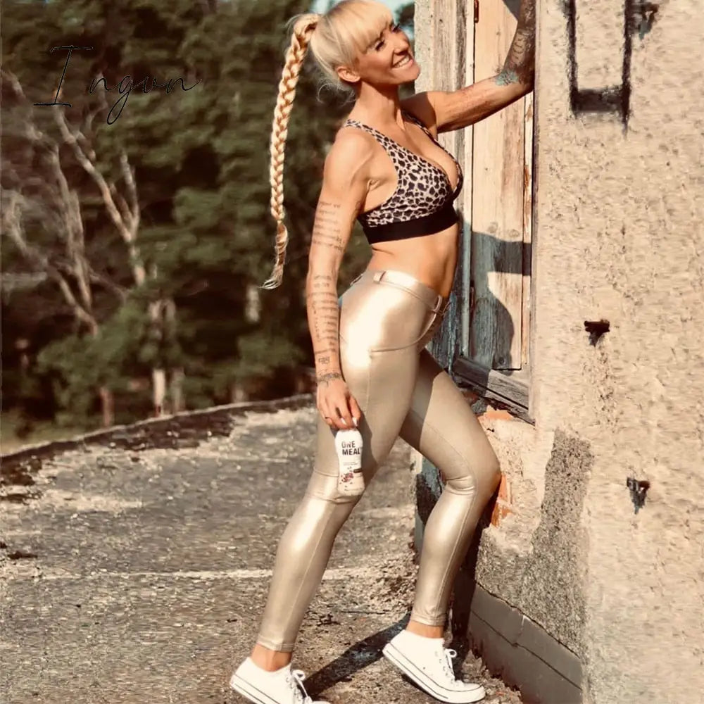 Ingvn - Melody Stretch Fitness Elegant Workout Aesthetic Pants Women Casual Trousers Plus Size Women's Pants Fake Leather Pants