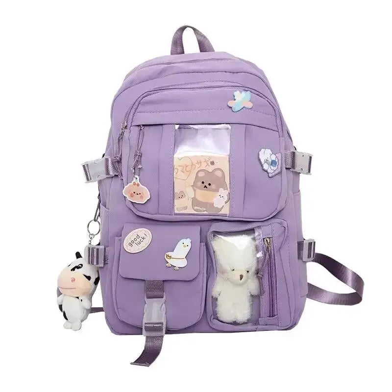 INGVN  Popular Pink Purple Color Girls High School Student Backpack Bags