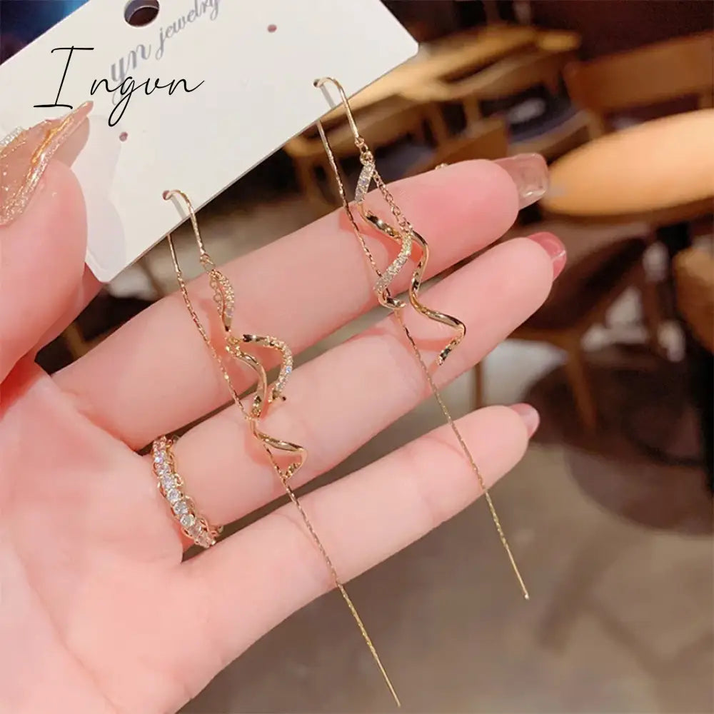 Fashion Luxury Bling Zircon Spiral Long Tassel Earrings for Women Exquisite Silver Needle Studs Sweet Elegant Party Gifts