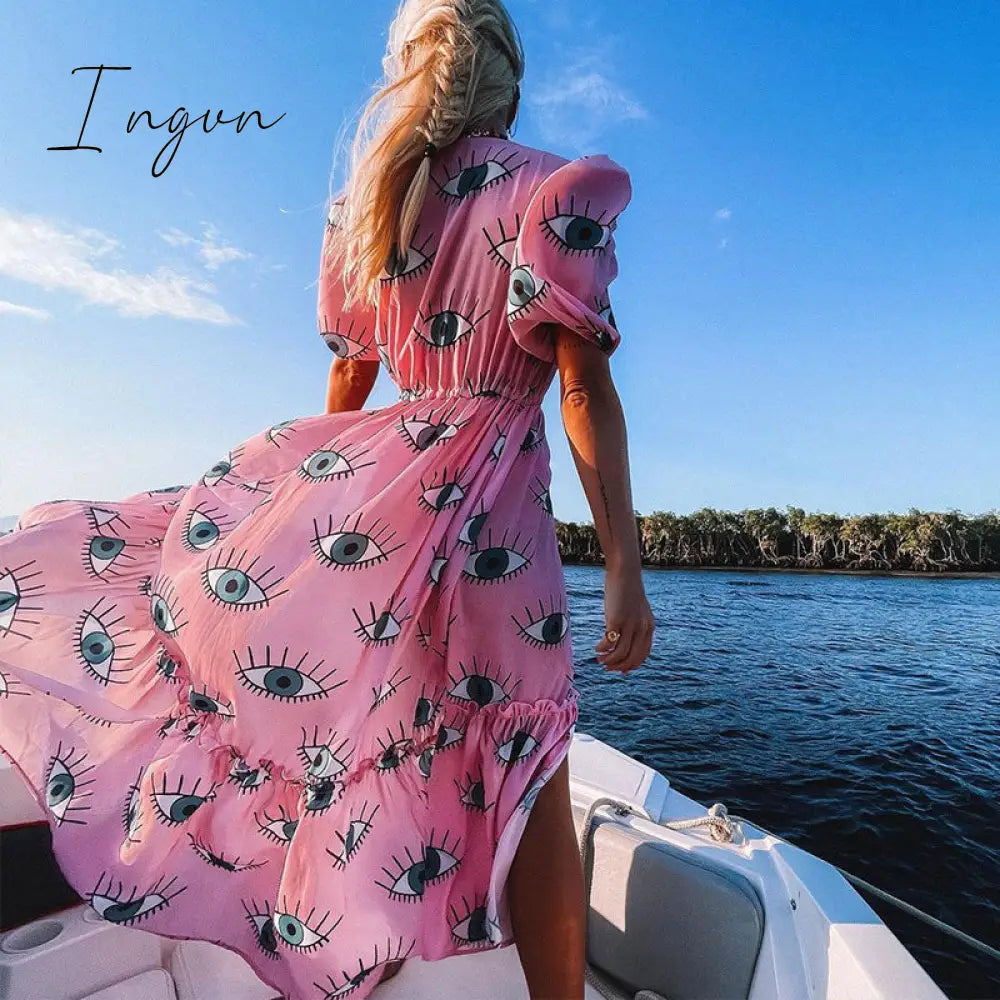 Ingvn - 2023 Swimsuit Cover Up Kaftan Tunic Dress Print Chiffon Pareo Kimono Summer Women Beachwear Beach Cover-up Cardigan Outfits