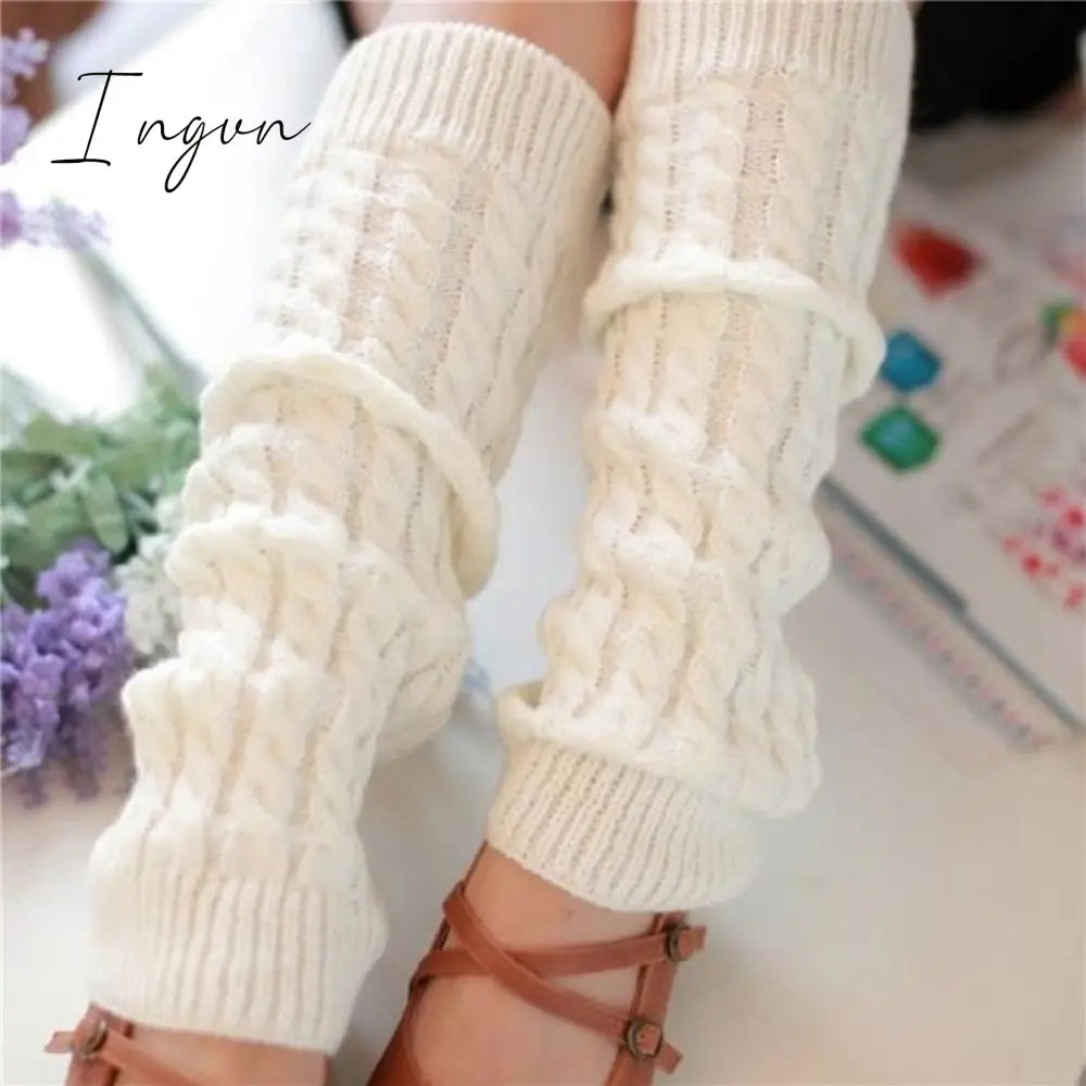 Ingvn - Lolita Leg Warmers Women Warm Winter Knit Foot Cover Crochet Knee Socks Warm Boot Cuffs Beenwarmers Japanese Long Socks
