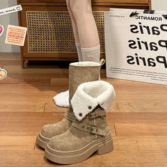 Ingvn  Winter Warm Cotton Women Modern Boots Fashion Slip On Short Booties Concise Square Heels Shoes