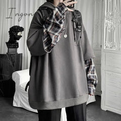 Ingvn - Fake Two Pieces Hooded Plaid Jacket