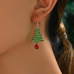 1 Pair of Exquisite Christmas Tree Drop Earrings with Dangling Red Bell Charm - Zinc Alloy Construction, Iron Ear Needle, No Plating, Hypoallergenic, Fashionable, and Perfect for Daily Wear - Elegant Gift for Women