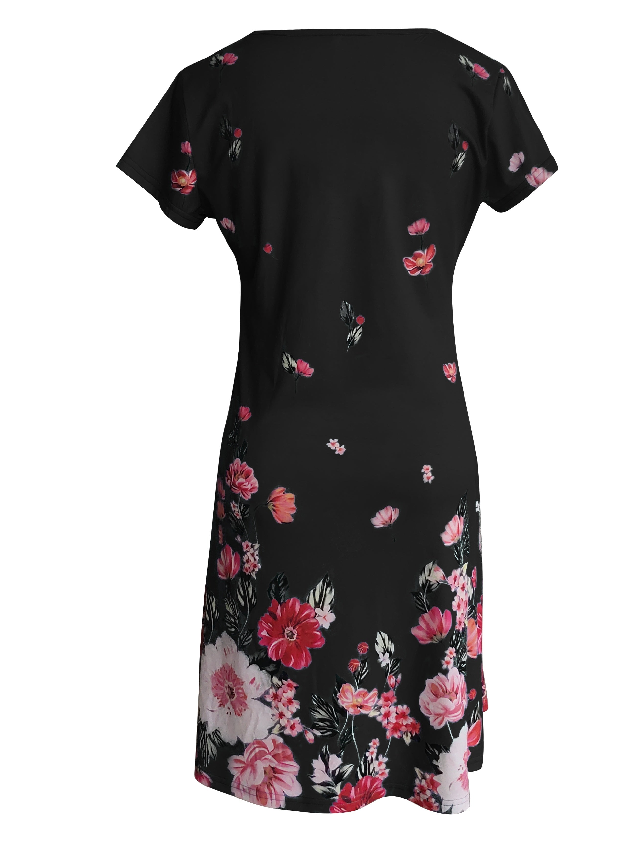 Chic Ditsy Floral Knee-High Dress – V-neck, All-Season Casual Wear, Easy-Care Polyester Lining, Mid Elasticity Fabric