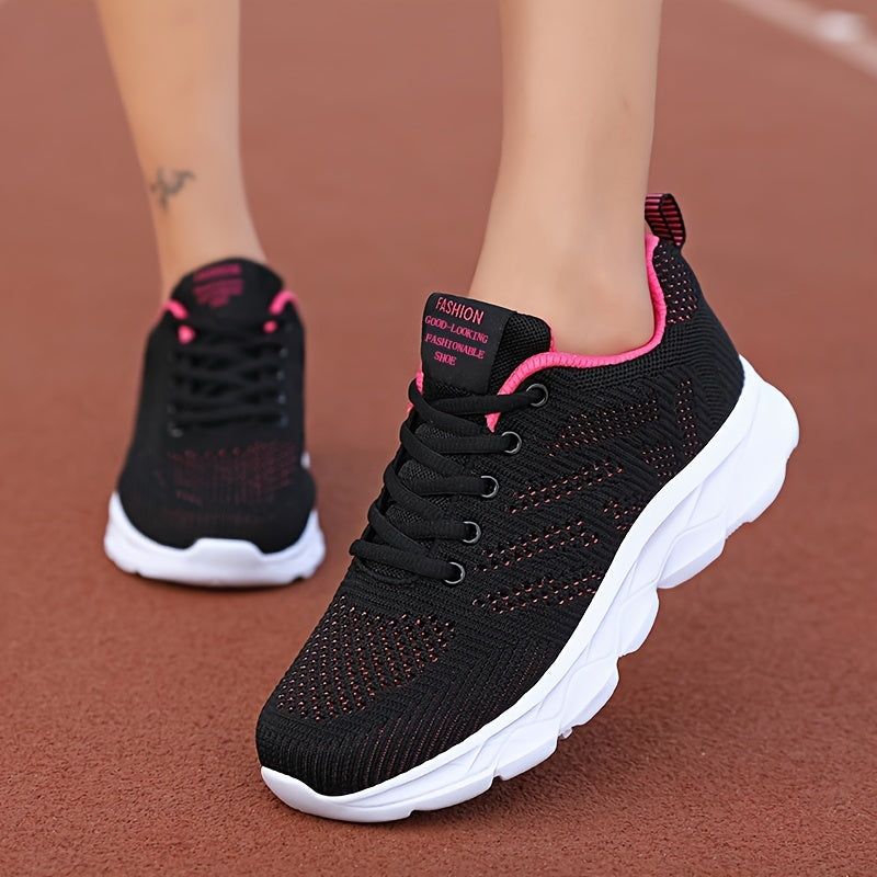 Women'S Solid Color Casual Sneakers, Breathable Athletic Shoes with Thick Sole, Low Top Lace-Up Walking Shoes, Fabric Upper, EVA Sole, Fabric Lining, All-Season Fashion Footwear