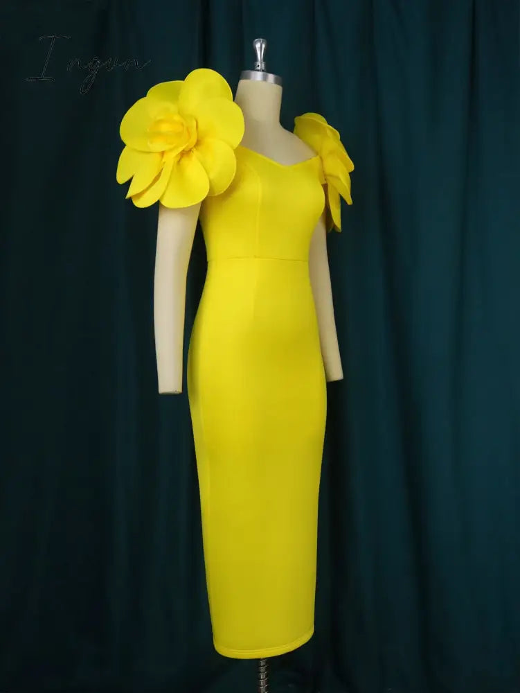 Ingvn - Formal Dress for Women Evening Party Flower Applique Sleeveless Elegant Long Dresses Night Out Wedding Guest Gown 4XL