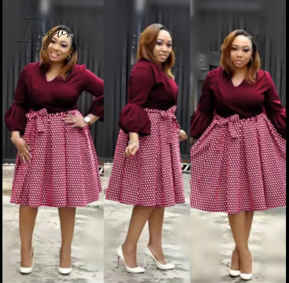 Ingvn - new summer elegent fashion style african women printing plus size polyester dress L-3XL