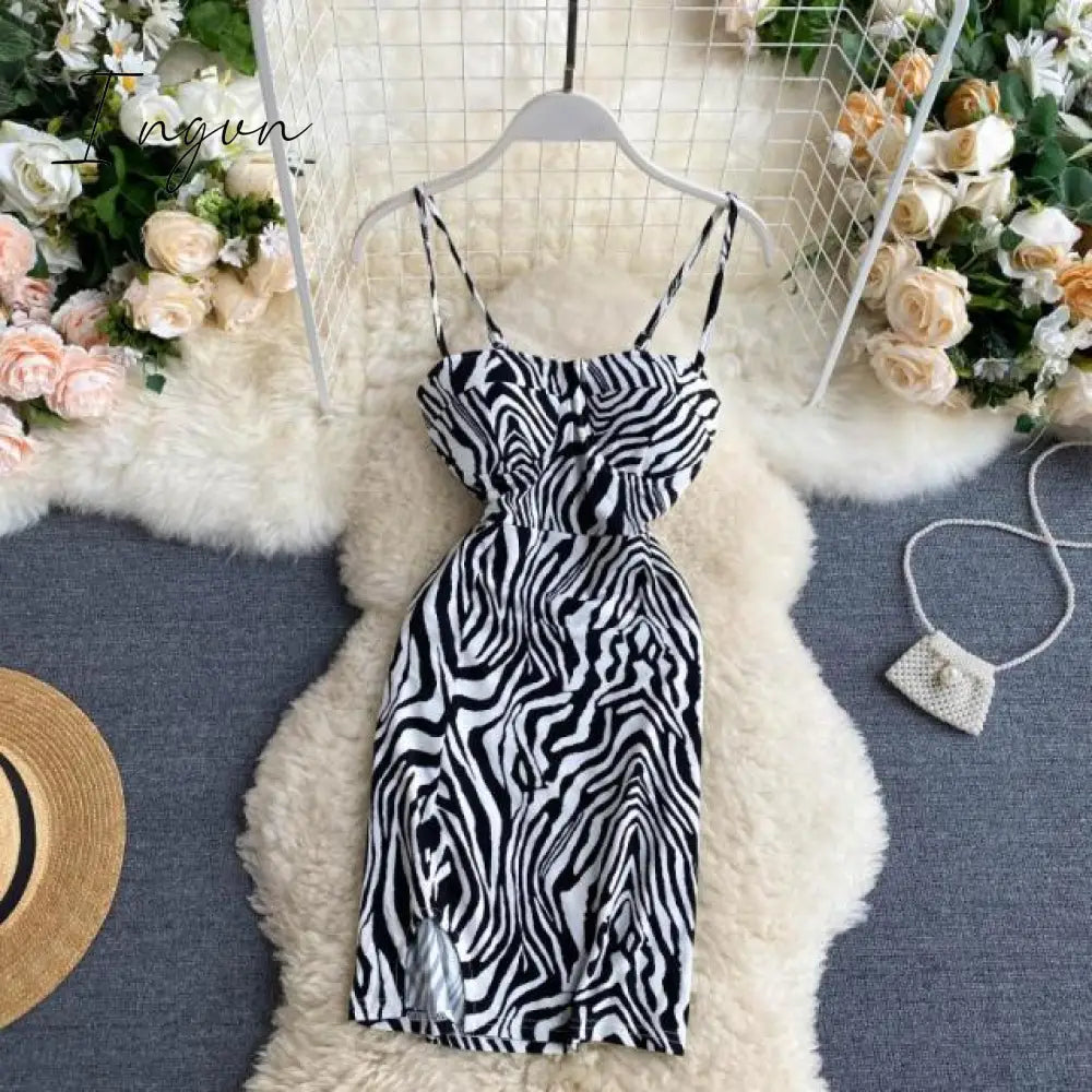 Ingvn - Women A-line Sexy Dress V-Neck Spaghetti Strap Backless Mini Dresses Soild Color Vestidos Slim Trend High Waist For Party