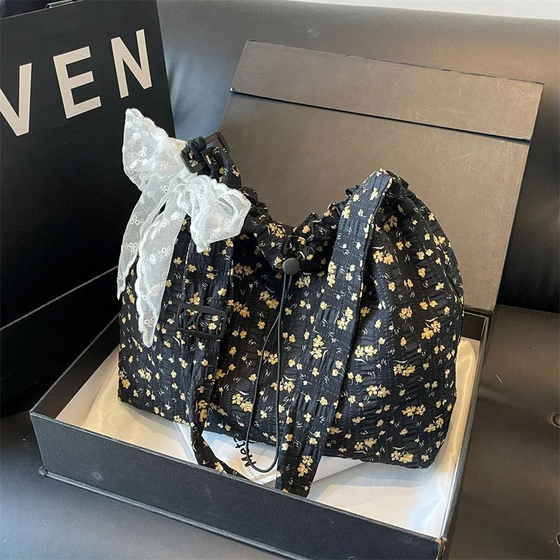 Ingvn  Nylon Flower Pattern Lace Decoration Women's Tote Bag Best-selling Fashionable and Versatile Large Capacity Shoulder Bag