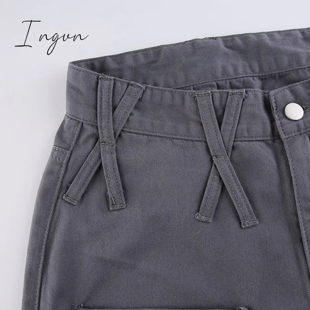 Ingvn - Vintage Streetwear Cargo Pants Women Harajuku Street Loose Straight Women Jeans Casual Slim Versatile High Waisted Jeans Pants