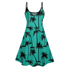 2025 Women's Beach Dresses Palm Tree Print Hawaii Vacation Dress Spaghetti Strap V Neck A Pendulum Mini Dress