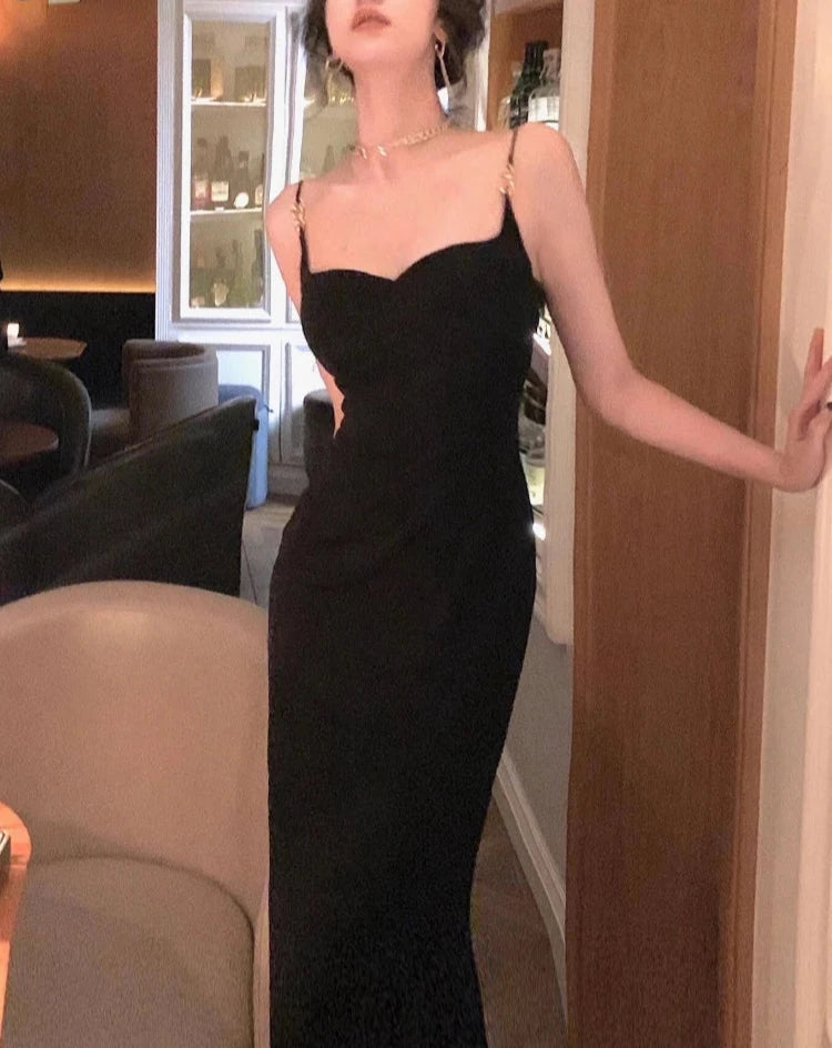 Vintage Designer Fashion Sexy Slim Fit Bodycon Dress for Women Long Party Club Prom Evening Strap Midi Dresses Summer Robe