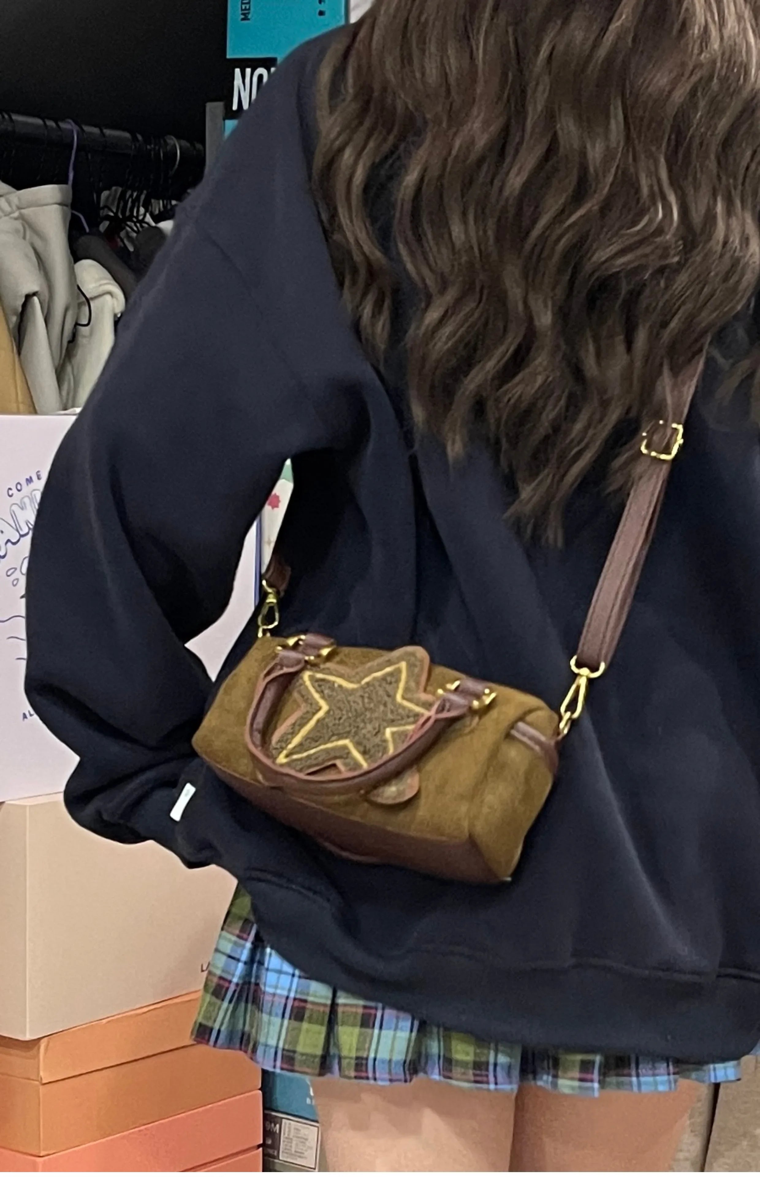 Ingvn  Sweet Stars Y2k Ladies Messenger Bags Fashion Vintage Faux Deerskin Women's Shoulder Bag Mini Cute Retro Female Handbags Purse