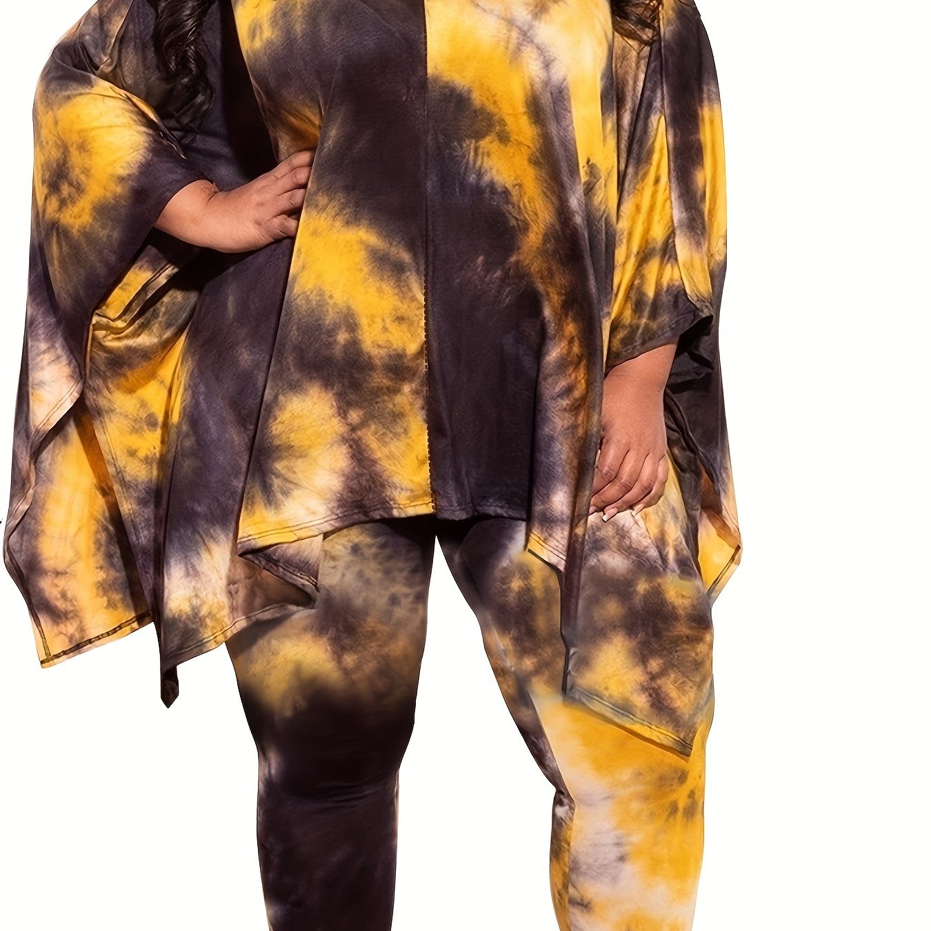 Plus Size Casual Outfits Two Piece Set, Women's Plus Leopard Print Bat Sleeve Round Neck Oversized Top & Pants Outfits 2 Piece Set
